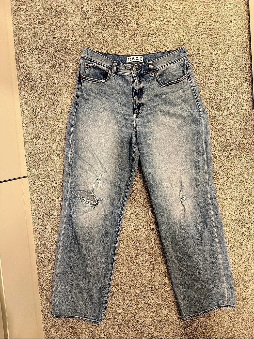 DAZE 1999 Slouch 90s Tough Love Distressed Boyfriend Jeans Blue Waist 30